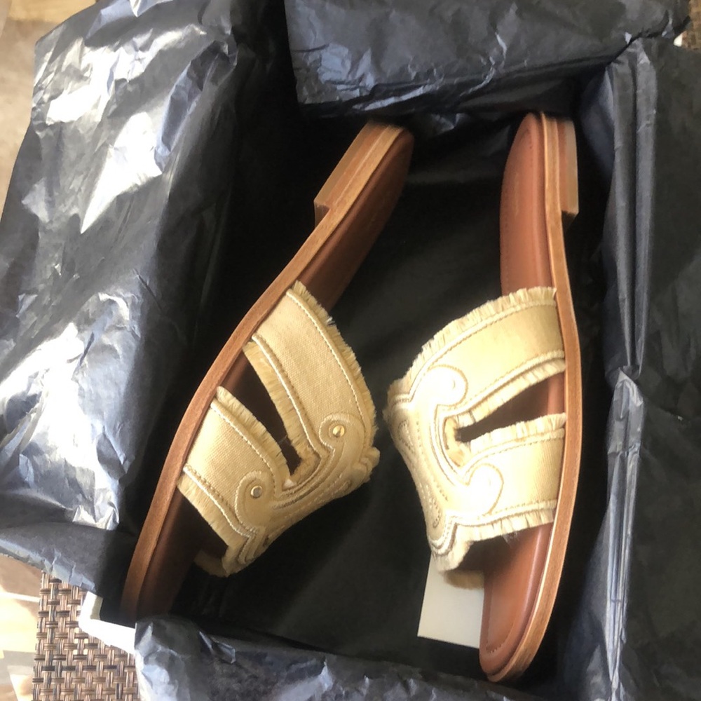 Celine Beige Raffia Slide Sandals size 38 - Picture 9 of 9